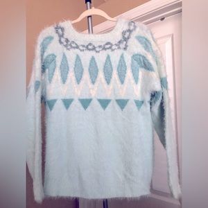 NEW with TAG Lauren Conrad Fair isle Eyelash Sweater Light Blue Large